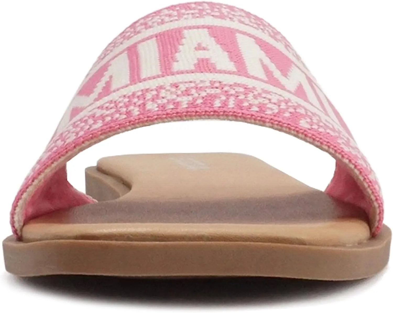 Soda “FLAIR” ~ Women Square Open Toe Single Embroider Band Slip-On Flat Summer Resort Sandal