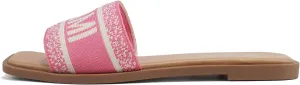 Soda “FLAIR” ~ Women Square Open Toe Single Embroider Band Slip-On Flat Summer Resort Sandal