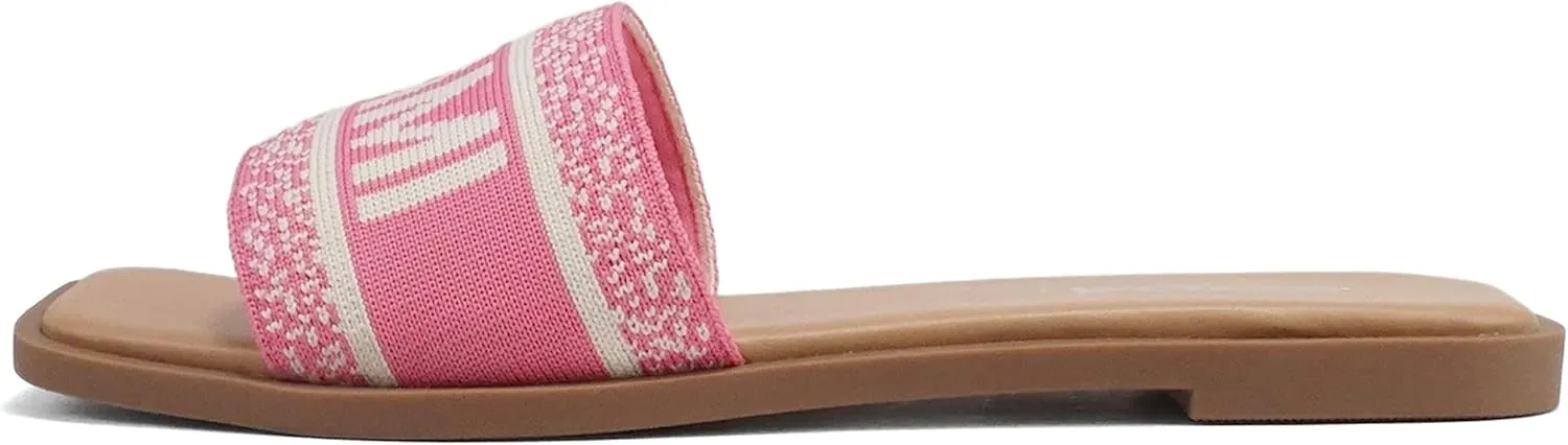 Soda “FLAIR” ~ Women Square Open Toe Single Embroider Band Slip-On Flat Summer Resort Sandal