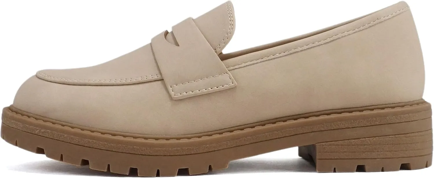 Soda “Raya-2” ~ Little Kids/Children/Girls Round Toe Stitch Detail Lug Sole Low Heel Penny Loafer Shoe