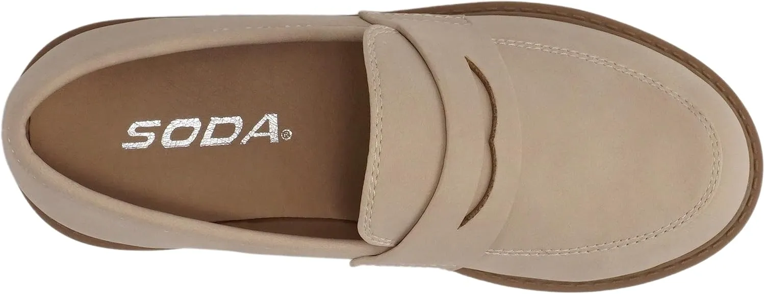 Soda “Raya-2” ~ Little Kids/Children/Girls Round Toe Stitch Detail Lug Sole Low Heel Penny Loafer Shoe