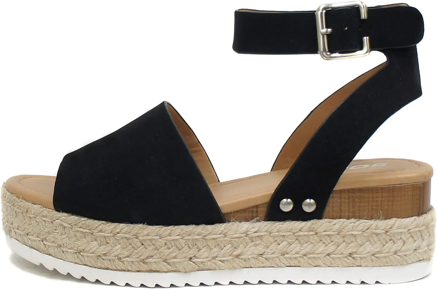 Soda Women's Open Toe Halter Ankle Strap Espadrille Sandal, Black Nubuck, 9