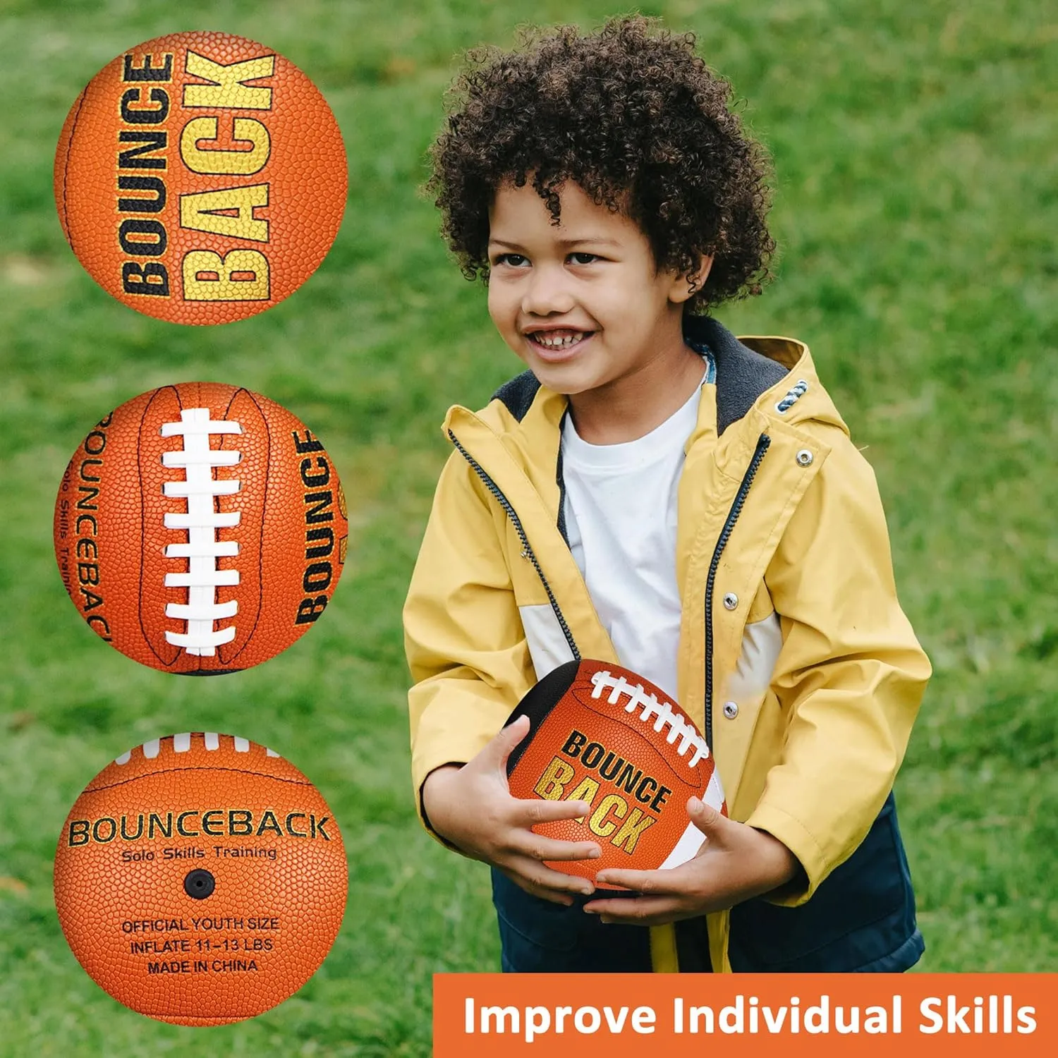 Soft Leather Training Football, Youth Size & Official Size, Fatherless PU PassCatch Solo Enhancing Passing Catching(with Pump)