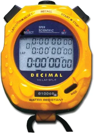 Sper Scientific Stopwatch, Decimal Display and Multi-Split Stopwatch Timer for Sports, Water Resistant Stopwatch for Coaches, Researchers, Industrial Workers, and Trainers