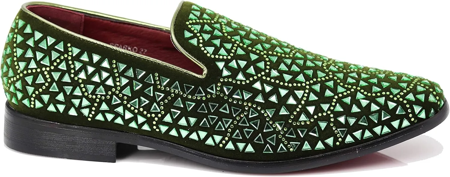 SPK27 Men's Rhinestone Sparkling Suede Dress Shoes Loafer Classic Designer Moccasins