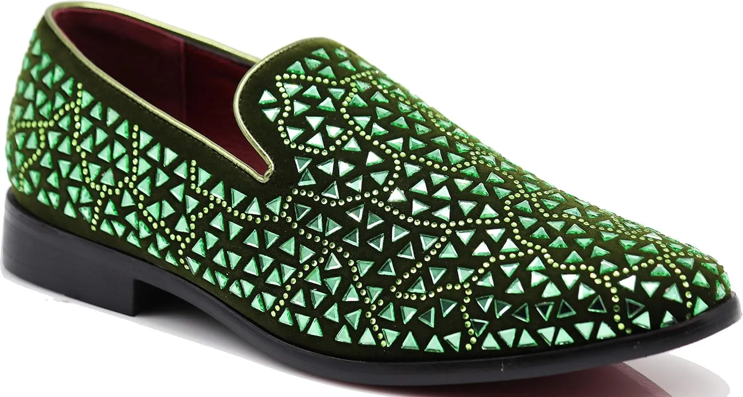 SPK27 Men's Rhinestone Sparkling Suede Dress Shoes Loafer Classic Designer Moccasins