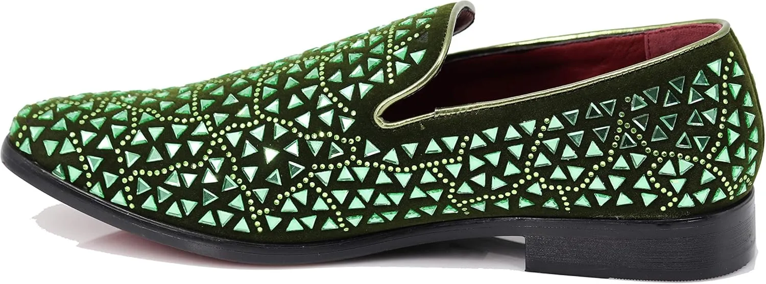 SPK27 Men's Rhinestone Sparkling Suede Dress Shoes Loafer Classic Designer Moccasins