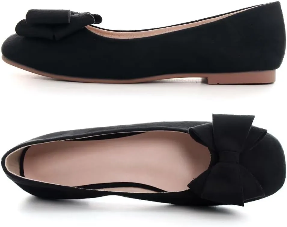 Stunner Women's Casual Flats Square Toe Bowknot Ballet Flats Comfortable Slip On Wedding Dress Shoes