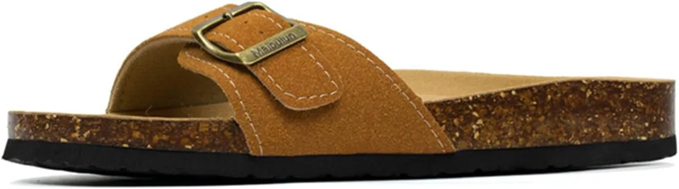 SywzX&xfybz Womens Flat Sandals with Cork Footbed Open Toe Slides Adjustable Slip On Slippers for Summer