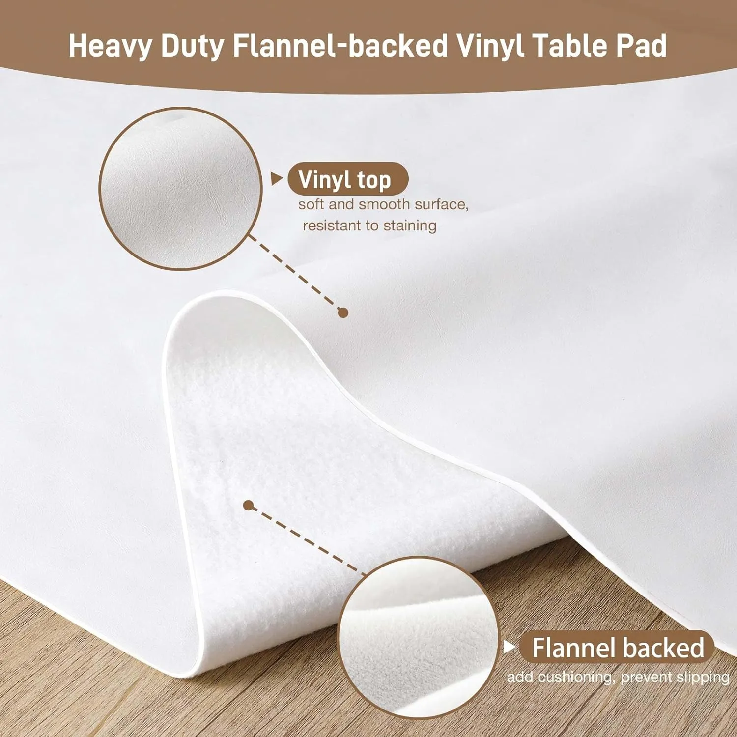 Table Protector Pad with Flannel Backing, Heavy-Duty Vinyl Table Padding Under Tablecloth, Waterproof, Heat Resistant, 90 x 54 inches, Rectangular
