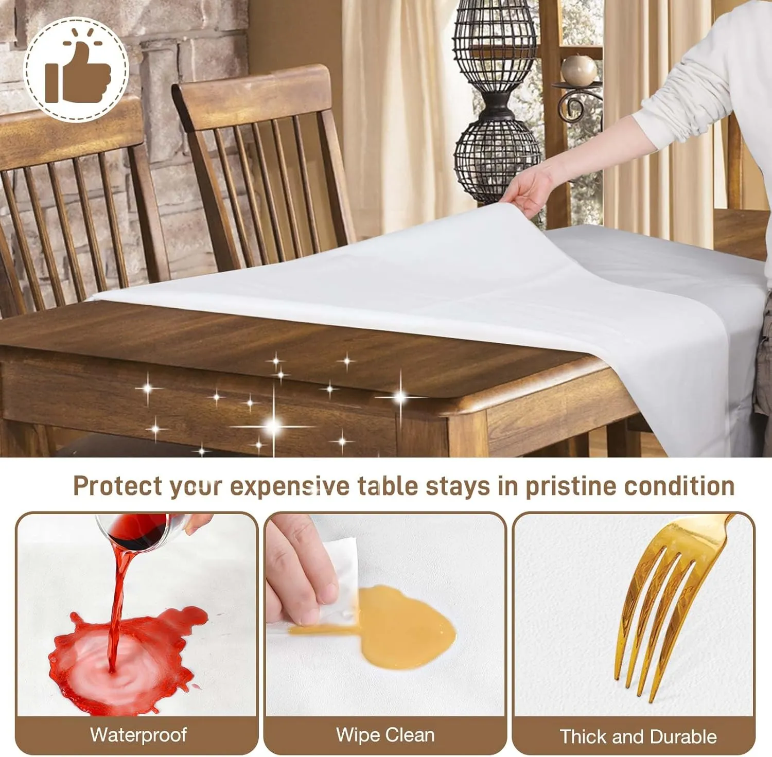 Table Protector Pad with Flannel Backing, Heavy-Duty Vinyl Table Padding Under Tablecloth, Waterproof, Heat Resistant, 90 x 54 inches, Rectangular
