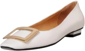 TinaCus Women's Square Toe Patent Leather Handmade Buckle Comfort Slip On Flat Shoes