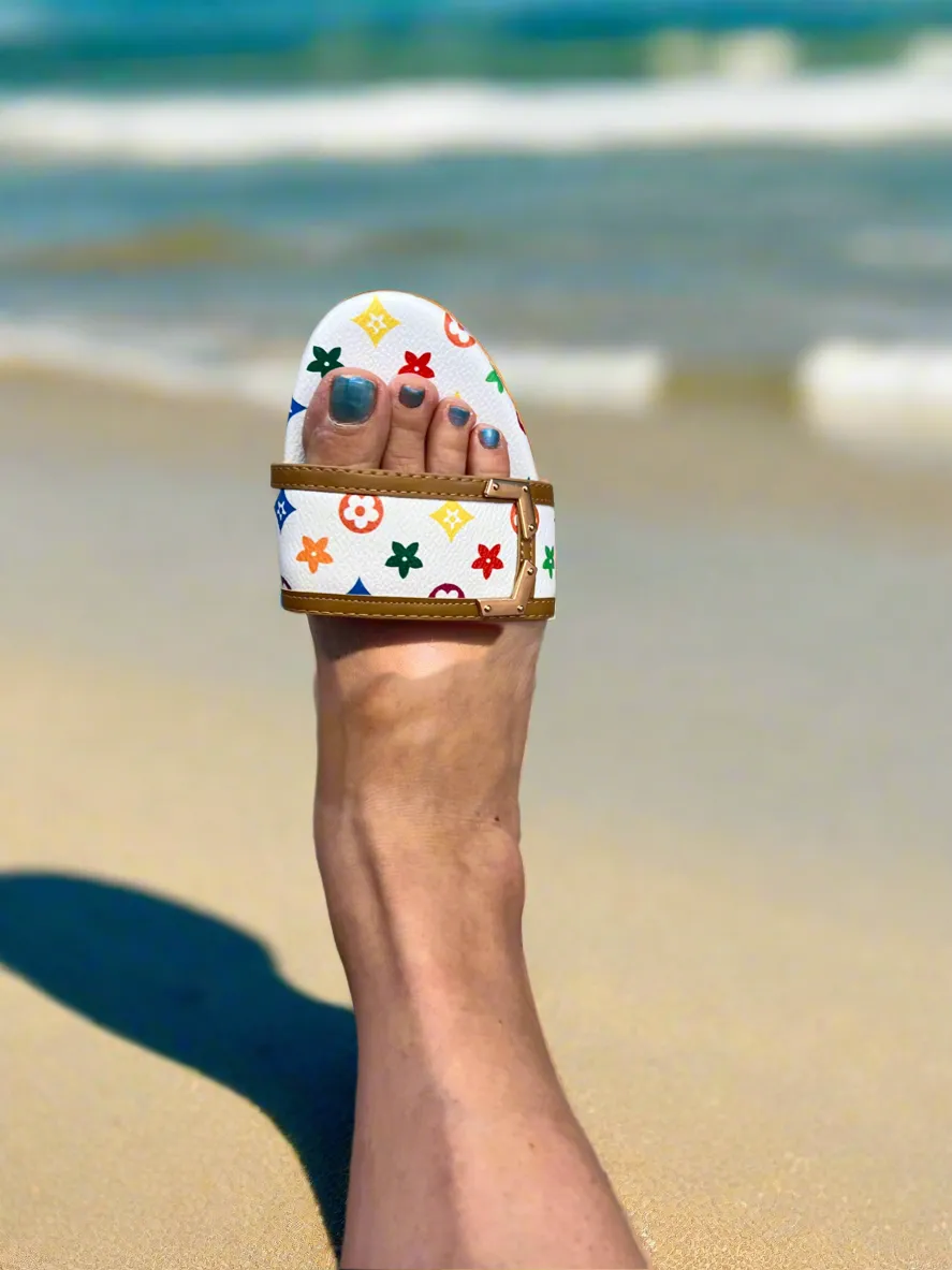 TIZZY-10 white multicolor design on white faux leather