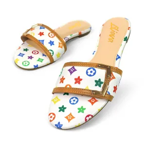 TIZZY-10 white multicolor design on white faux leather
