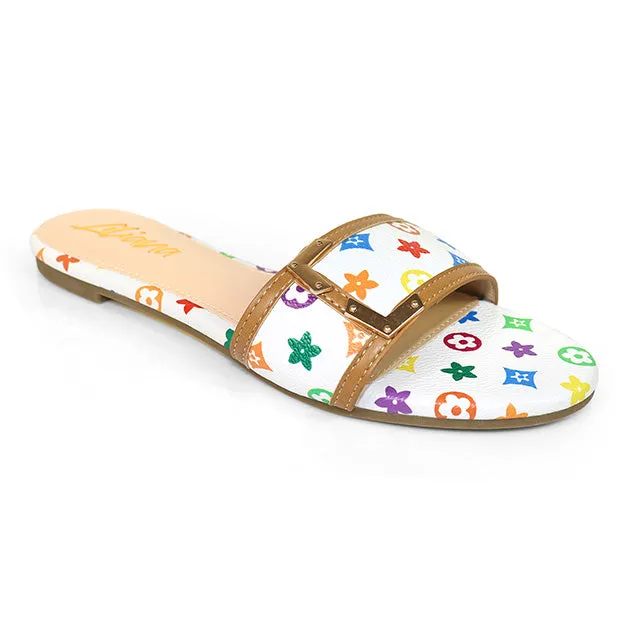 TIZZY-10 white multicolor design on white faux leather