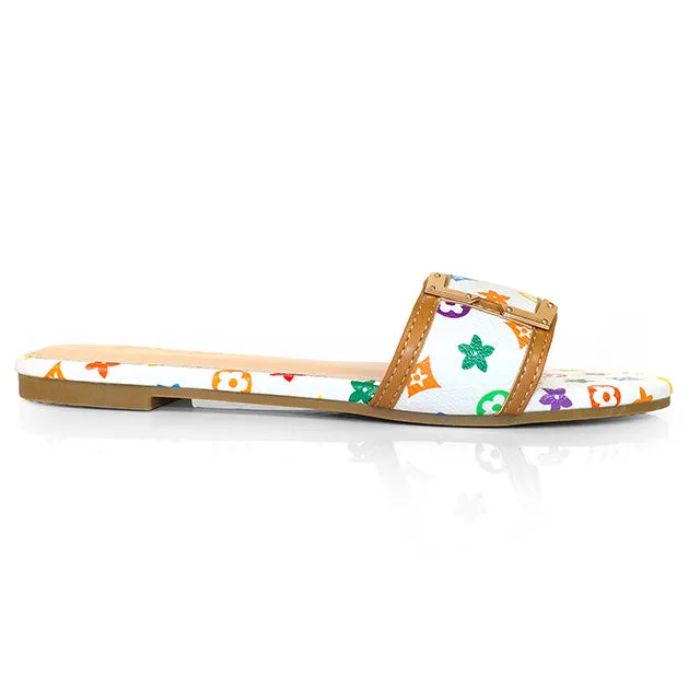 TIZZY-10 white multicolor design on white faux leather