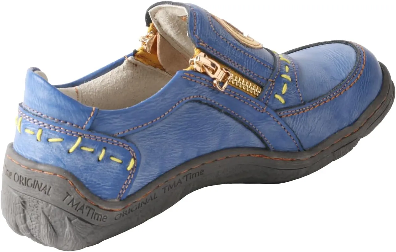 TMA EYES Women's Non-Slip Leather Casual Slip On Comfort Walking Flat Shoes
