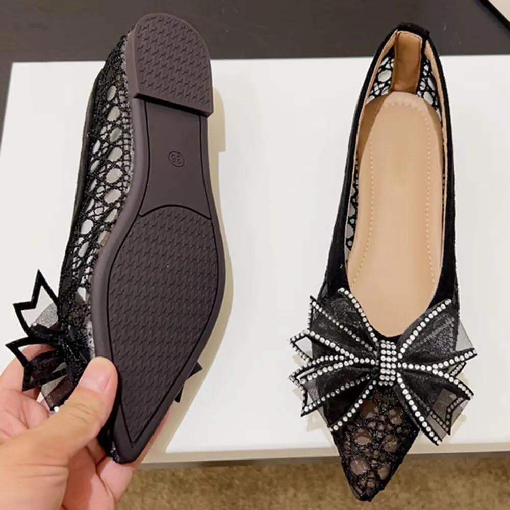 TN TANGNEST Womens Christmas Flat Shoes Snowflake Bell Bowknot Flats Fashion Pointed Toe Comfortable Slip On Flats
