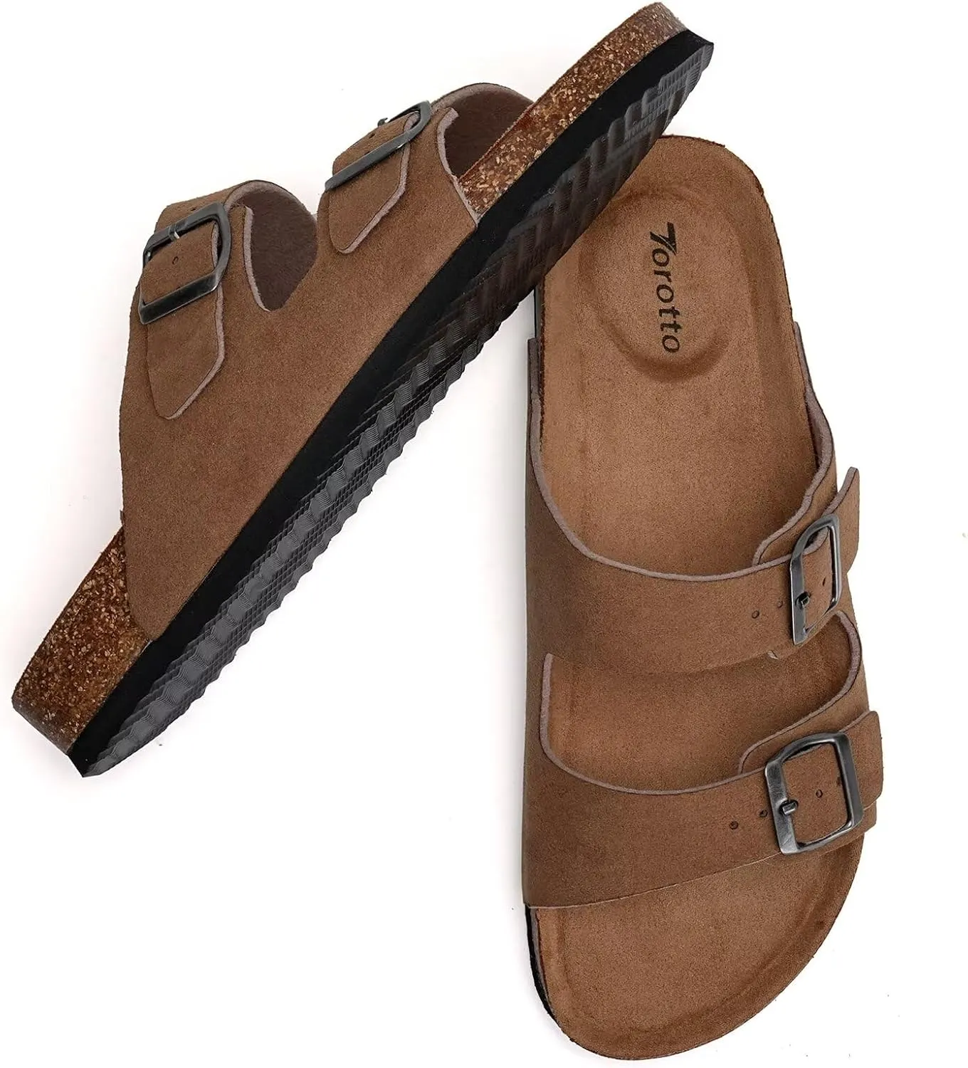 Torotto Mens Slides with Cork Footbed Open Toe Adjustable Webbing Flat Sandals for Walking | Beach | Indoor