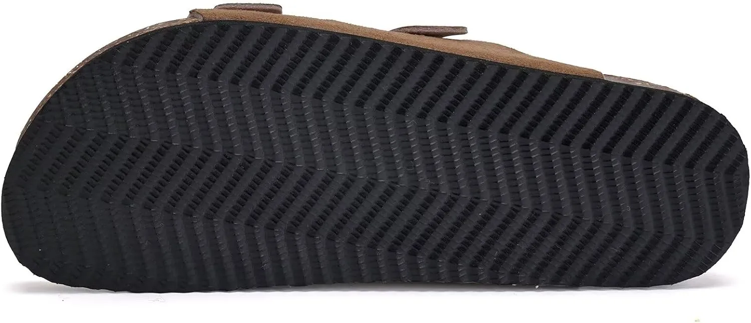 Torotto Mens Slides with Cork Footbed Open Toe Adjustable Webbing Flat Sandals for Walking | Beach | Indoor