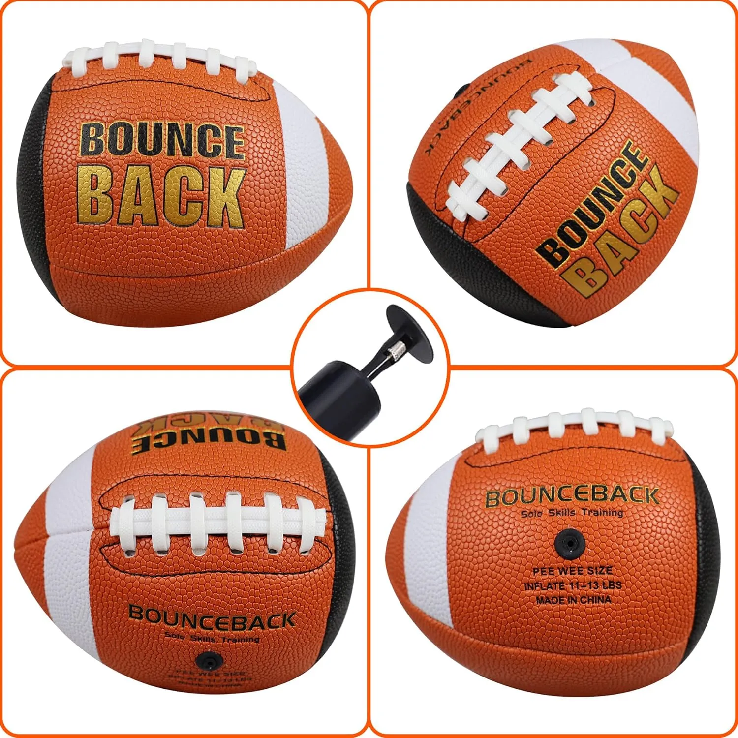 Training Football, Peewee Size, Youth Size & Official Size, Fatherless Football PassCatch Solo Enhancing Passing Catching(with Pump)