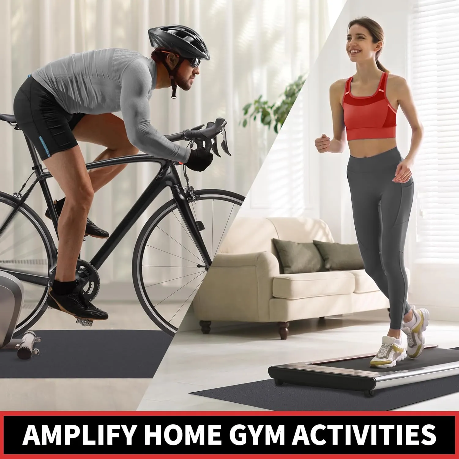 Treadmill Mat for Peloton Bike, Elliptical, Spin Bike, Walking Pad – 6mm Non-Slip Floor Mat for Under Treadmill, Exercise Equipment, Gym, Carpet & Hardwood Floor