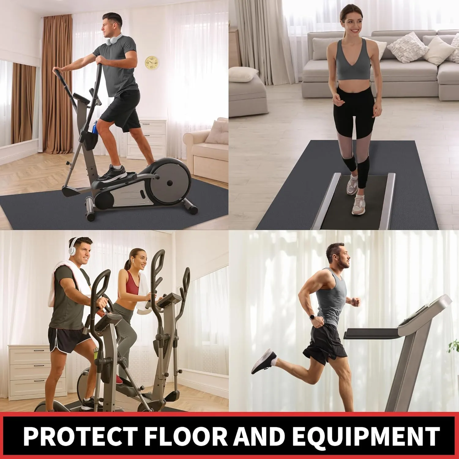 Treadmill Mat for Peloton Bike, Elliptical, Spin Bike, Walking Pad – 6mm Non-Slip Floor Mat for Under Treadmill, Exercise Equipment, Gym, Carpet & Hardwood Floor