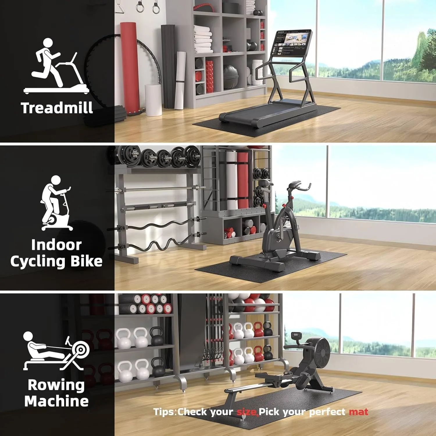 Treadmill Mat for Peloton Bike, Elliptical, Spin Bike, Walking Pad – 6mm Non-Slip Floor Mat for Under Treadmill, Exercise Equipment, Gym, Carpet & Hardwood Floor