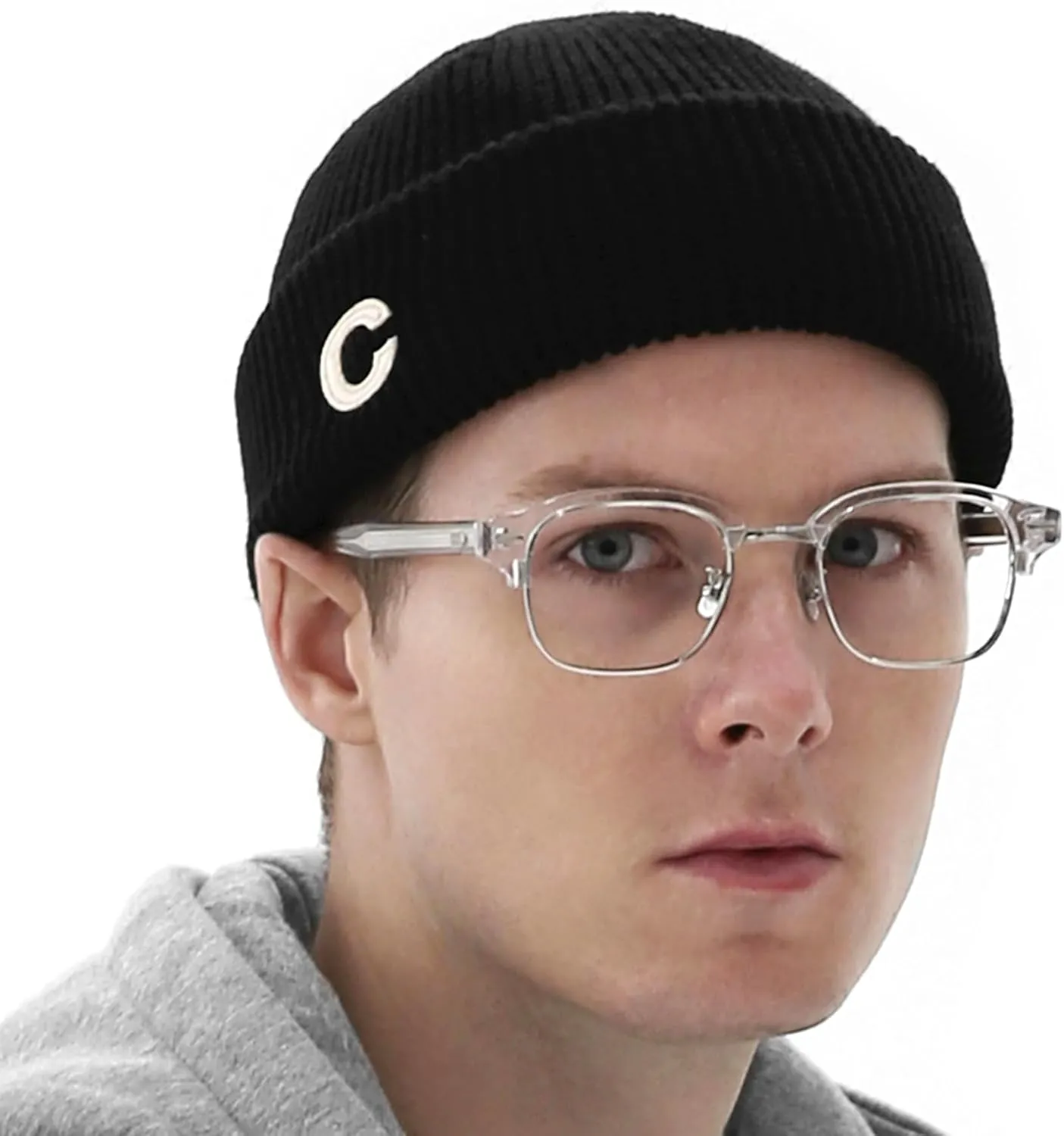 UNDERCONTROL Logo Label Patch Unisex Fall Winter Short Thick Cuffed Rollup Warm Beanie Korea Trawler Fisherman Knit Skull Hat