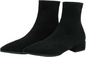 UniqueStride Suede Flat Ankle Boots for Women Pointed Toe Stretch Low Heel Slip On booties