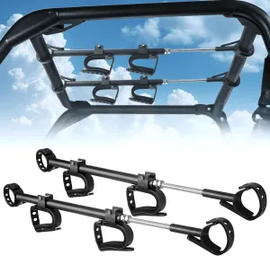 UTV Overhead Gun Rack Fits 21-28" Spacing Roll Bars, Adjustable UTV Gun Holder Rifle Rack for Polaris Ranger Can Am Defender Pioneer Mule, Shovel Mount Bow Metal Holder Hunting Tool Roof Racks