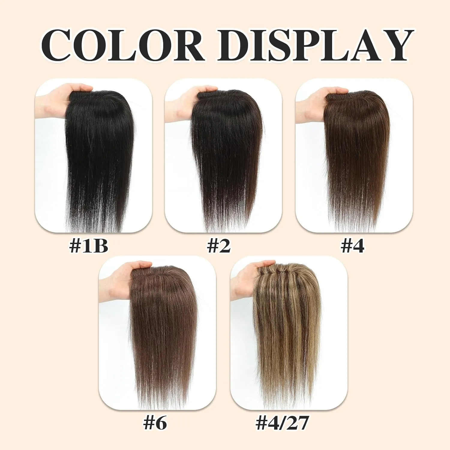 VASILIA Hair Toppers for Women Real Human Hair 120% Density Hand-made 4 * 4.8 Inch Swiss Base Human Hair Topper without Bangs 12 Inch Wig Toppers for Thinning hair #6 Medium Ash Brown