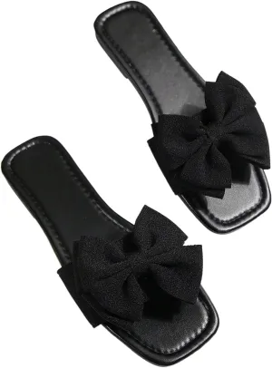 Verdusa Women's Bowknot Flat Sandals Summer Open Toe Slide Slip On Sandals