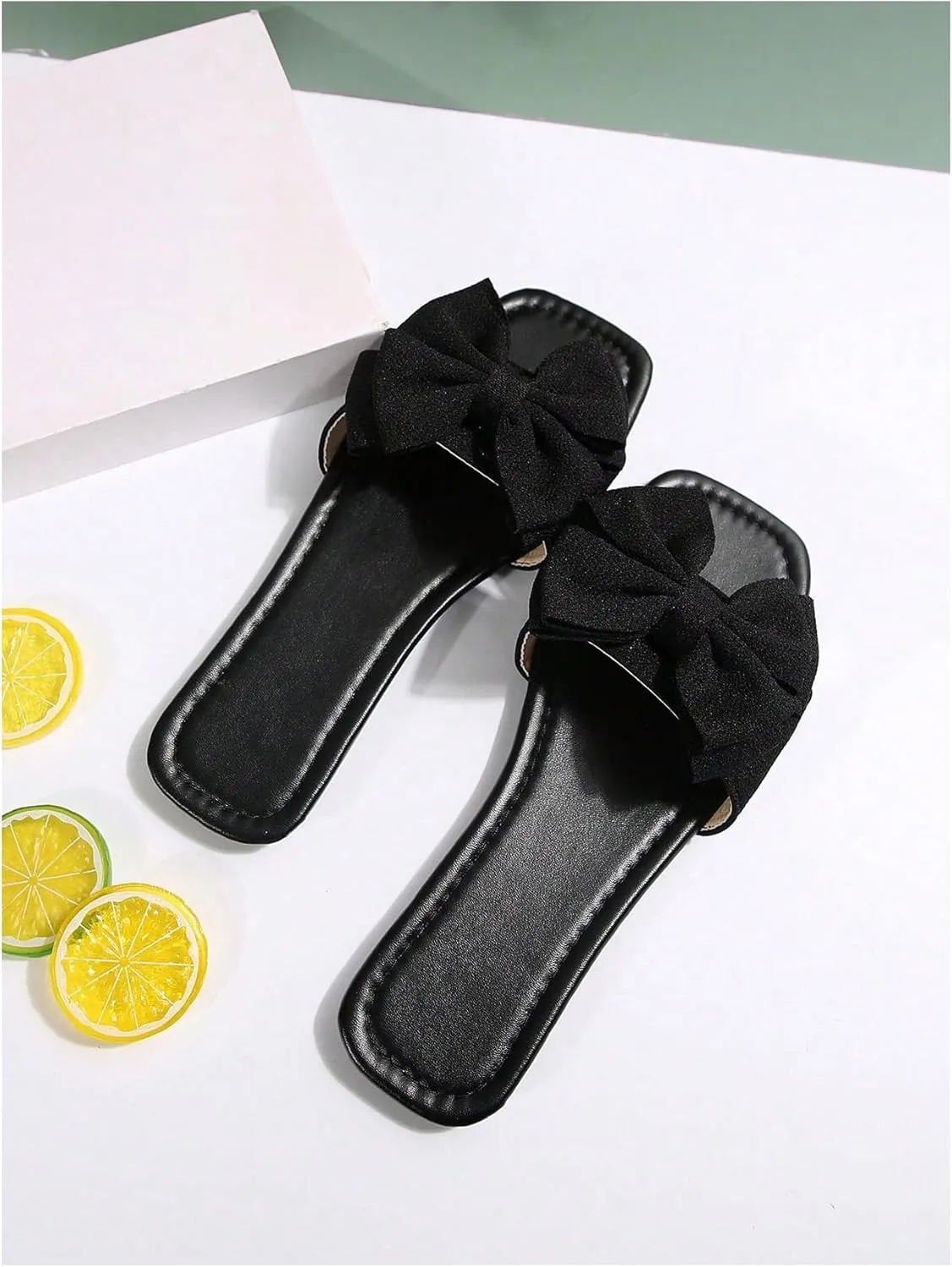 Verdusa Women's Bowknot Flat Sandals Summer Open Toe Slide Slip On Sandals