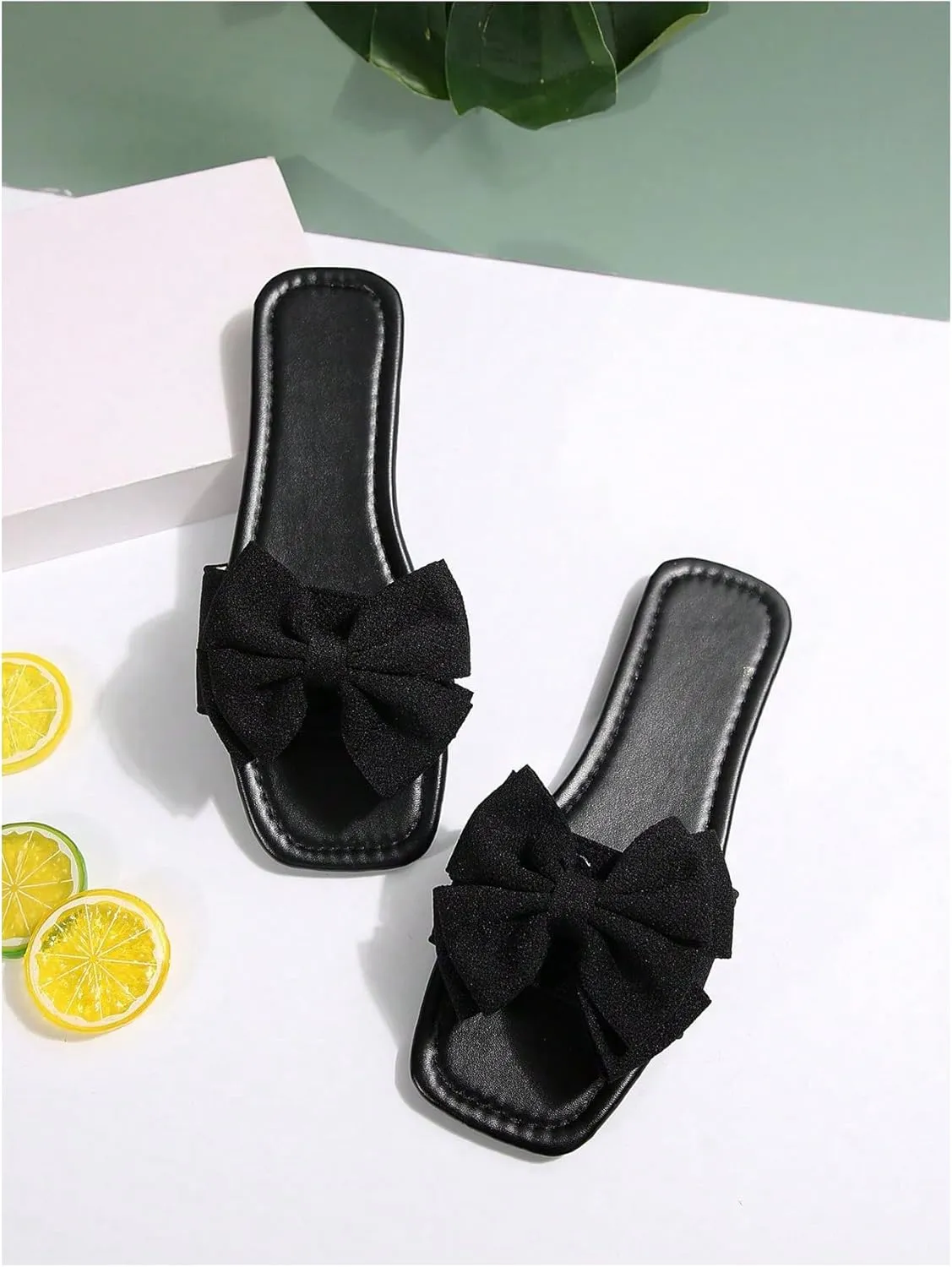 Verdusa Women's Bowknot Flat Sandals Summer Open Toe Slide Slip On Sandals