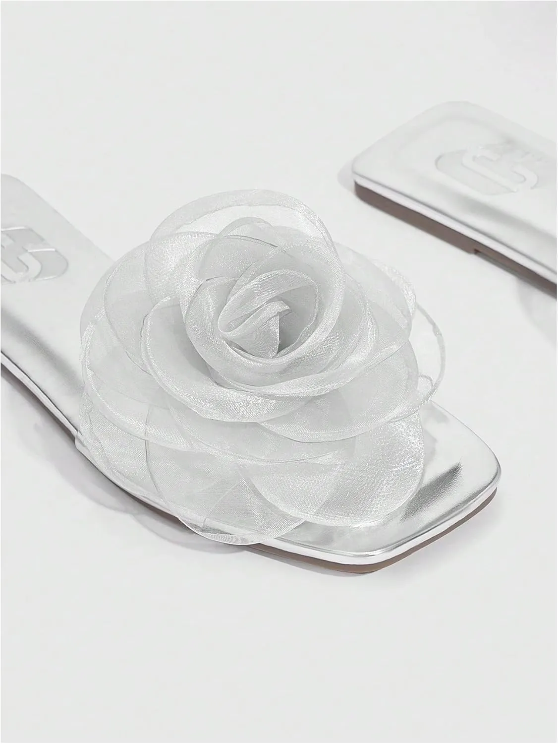 Verdusa Women's Flower Clear Flat Sandals Summer Open Toe Sandals Slip On Slides