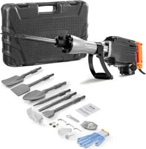 VEVOR Demolition Jack Hammer, 1350 BPM Concrete Breaker 6pcs Chisels Bit Chipping with Case, 2200W Electric Jackhammer Heavy Duty, Black