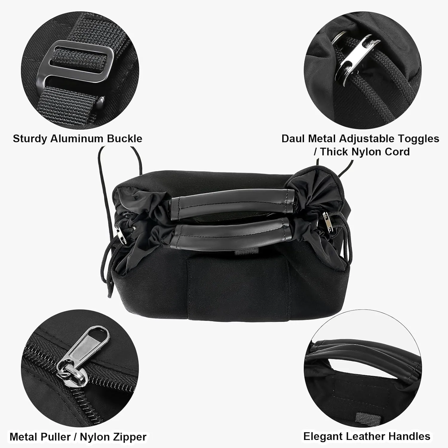 Vomgomfom 20 inch Drawstring Makeup Bag Open Flat,Waterproof Magic Cosmetic Pouch for Women,Black