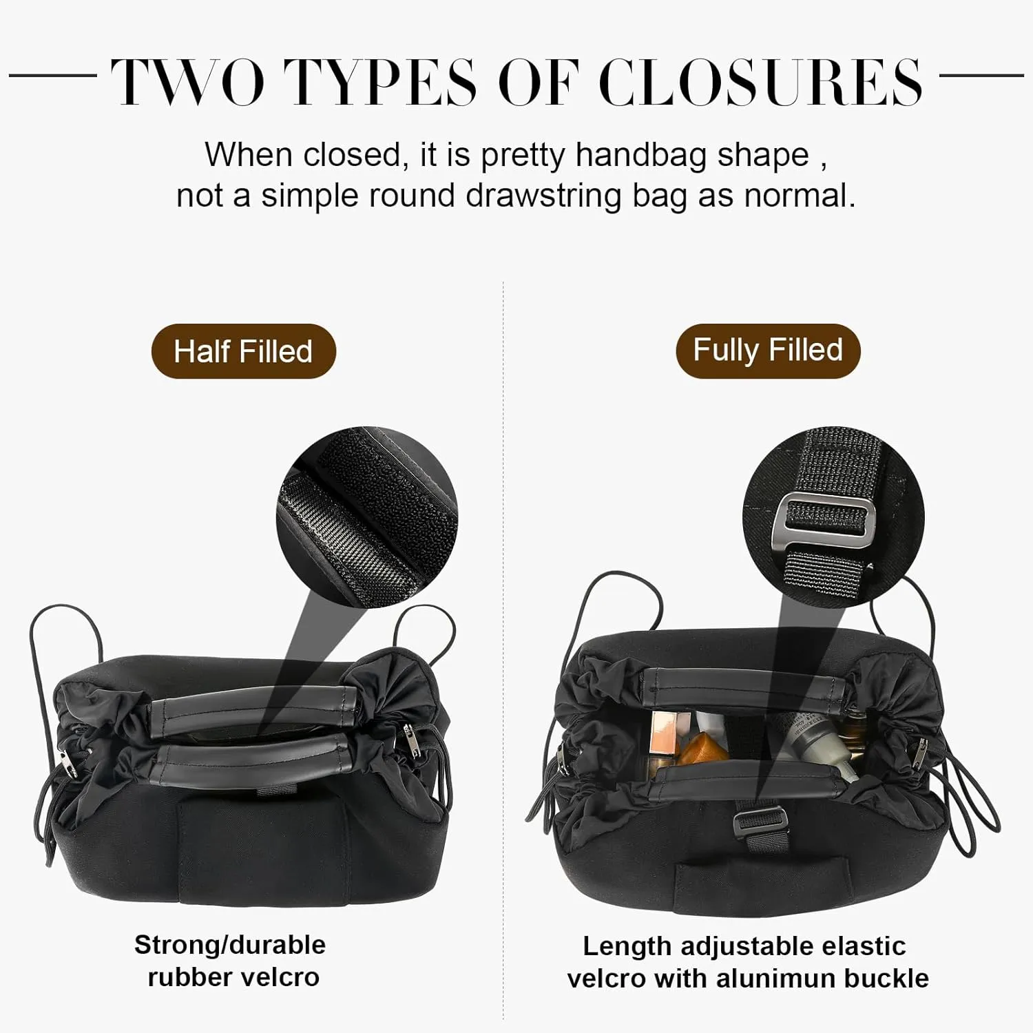 Vomgomfom 20 inch Drawstring Makeup Bag Open Flat,Waterproof Magic Cosmetic Pouch for Women,Black