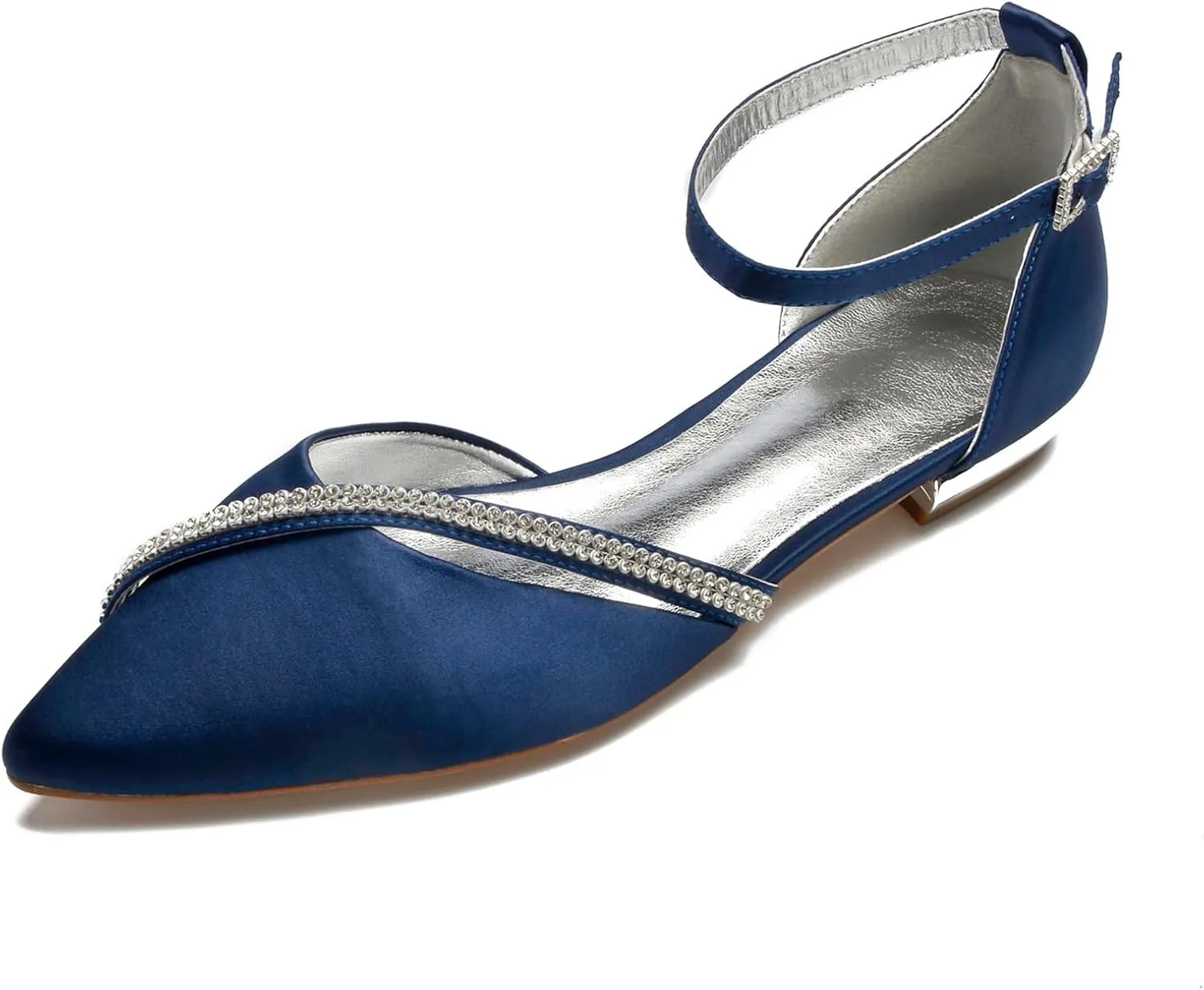 Wedding Shoes Flats for Bride Satin Rhinestone Pointed Toe Women Dress Shoes for Special Occasions