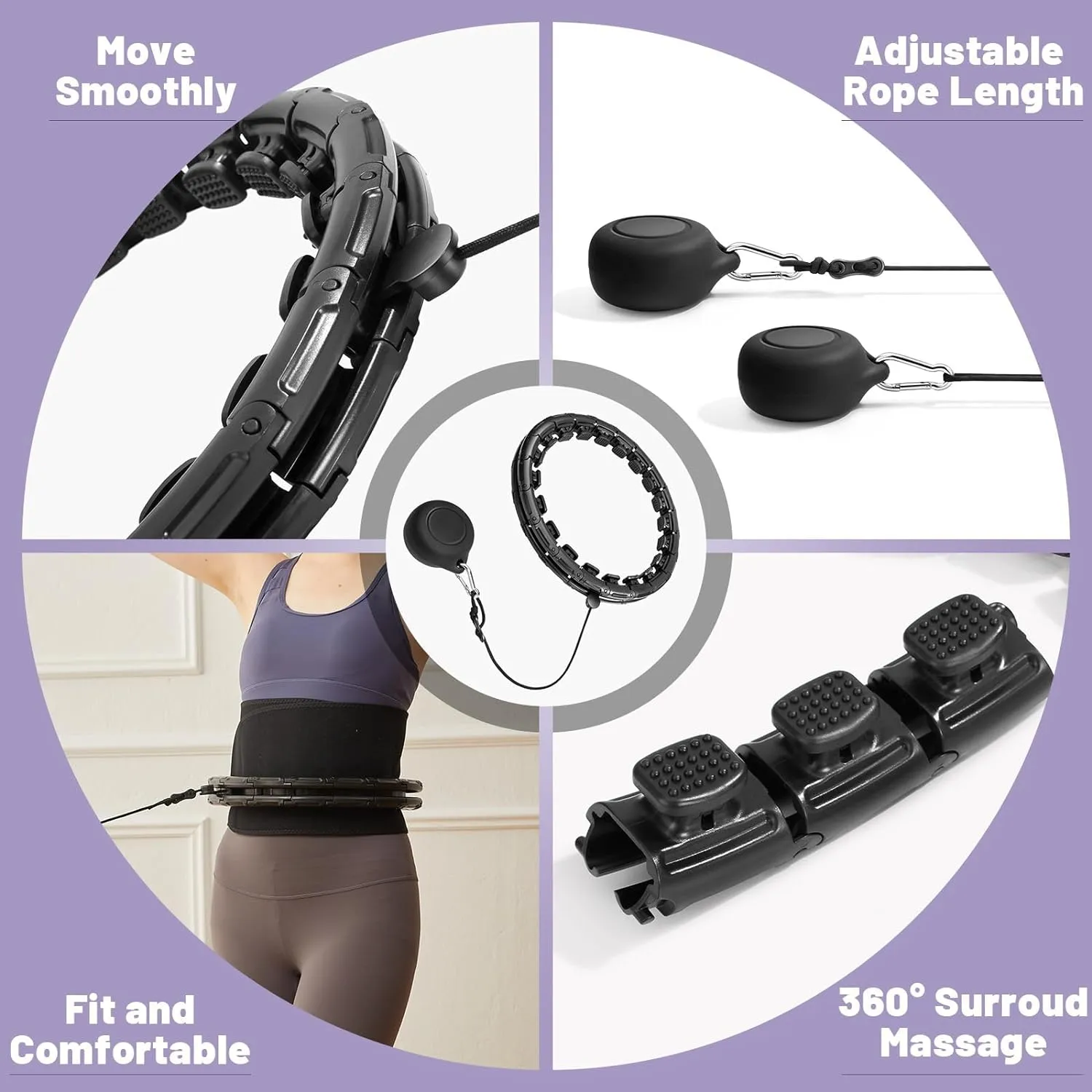 Weighted Fit Hoop Plus Size for Adult Weight Loss, 32 Detachable Links Smart Fitness Hoop, Fitness and Massage 2 in 1, Great for Adults and Beginners