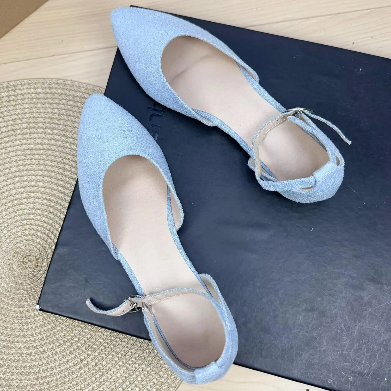 WENJIAZHIZHI Women Pointy Toe Ankle Buckle Flat Sandals Candy Color Comfortable Wedding Dressy Flats Shoes Big Size