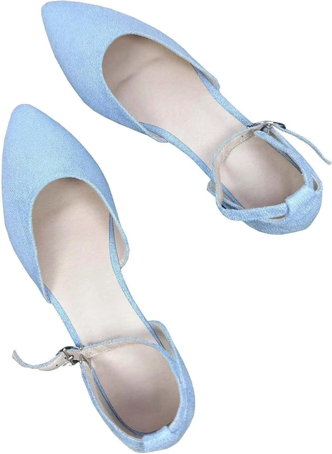 WENJIAZHIZHI Women Pointy Toe Ankle Buckle Flat Sandals Candy Color Comfortable Wedding Dressy Flats Shoes Big Size