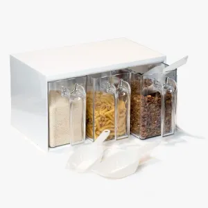 Westmark Storage Bin Set, 4 Items, 1 Bin Holder with 3 Storage Bins and 3 Scoops, Bin Volume: 1 L Each, Scoop Volume: 55 ml Each, Plastic, Transparent/White, 73052260