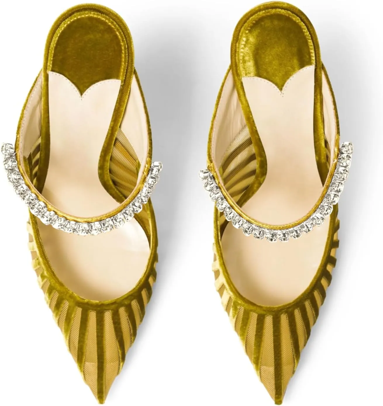 Women Heeled Mules Rhinestone Strappy Clear Heels Pointed Toe Stiletto Slip On Bridal Sandals for Women