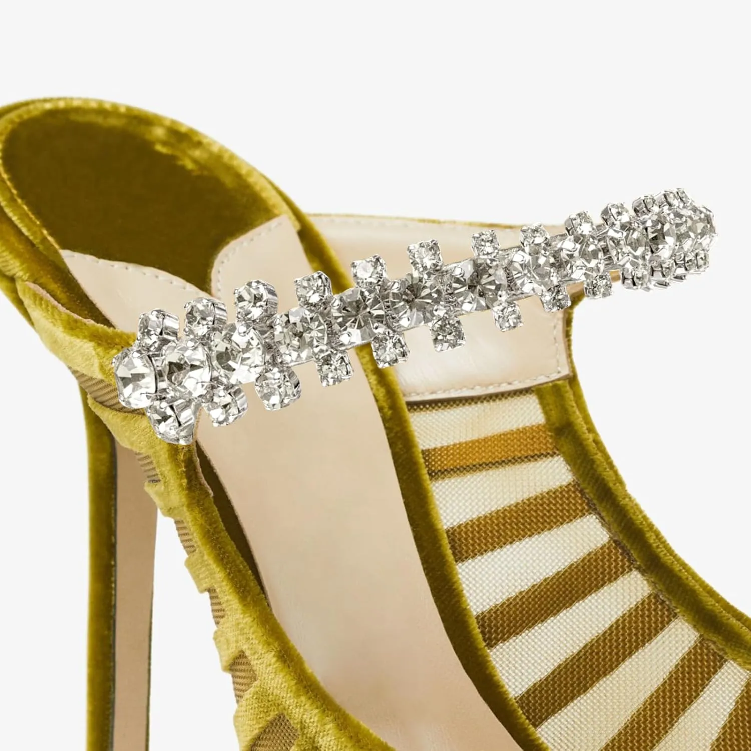 Women Heeled Mules Rhinestone Strappy Clear Heels Pointed Toe Stiletto Slip On Bridal Sandals for Women