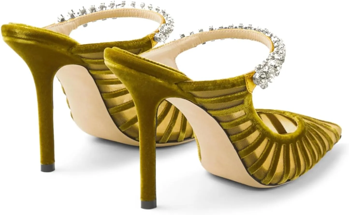 Women Heeled Mules Rhinestone Strappy Clear Heels Pointed Toe Stiletto Slip On Bridal Sandals for Women