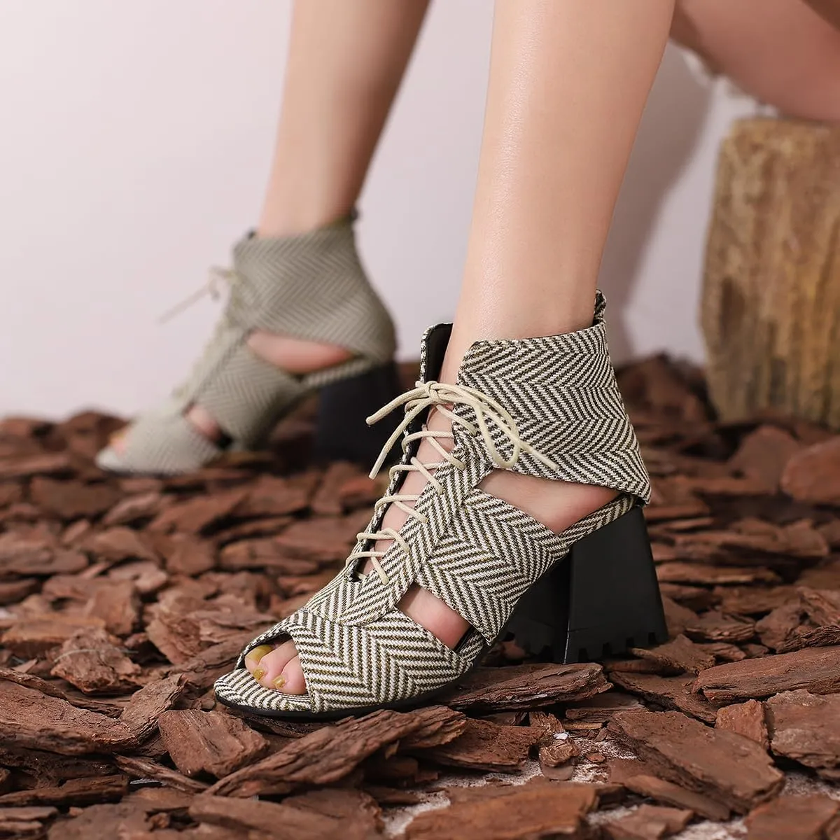 Women Heeled Sandals Peep Open Toe Ankle Boots Mid Chunky Block Heel Cutout Booties Sandals Zipper Lace Up Ankle Strap Dress Sandal Pumps Shoes Suede Crocodile Snakeskin Chic Size 4-15 M US