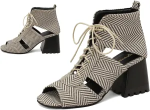 Women Heeled Sandals Peep Open Toe Ankle Boots Mid Chunky Block Heel Cutout Booties Sandals Zipper Lace Up Ankle Strap Dress Sandal Pumps Shoes Suede Crocodile Snakeskin Chic Size 4-15 M US
