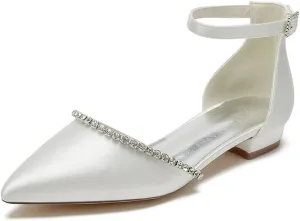Women Pointed Toe Wedding Pumps Beaded Satin Flats Prom Evening Dress Flat Shoes